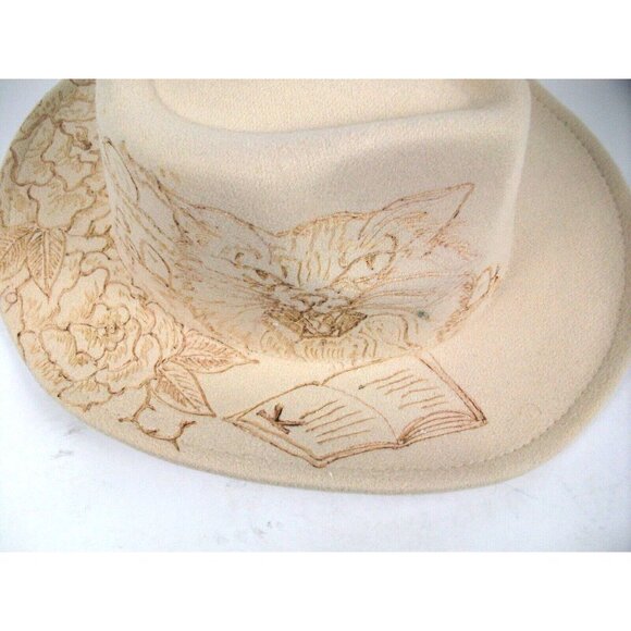 Custom Cowboy WSomens Fedora Hat Wide Brim Western Boho Cream Harry Potter Theme - Picture 4 of 6